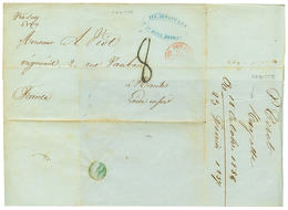 124 MAYOTTE Via LA REUNION : 1857 PAYS ETR. V. SUEZ MARSEILLE + Taxe 8 Sur Lettre Ss Texte Mais Daté "MAYOTTE" Acheminé  - Autres & Non Classés