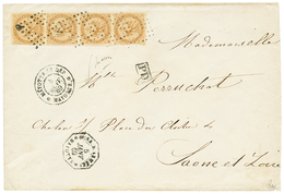 129 1869 Bande De 4 Du 10c AIGLE Obl. Losange De 60 Points évidé + CORR. D'ARMEES MAYOTTE Sur Lettre Pour La FRANCE. Sig - Altri & Non Classificati