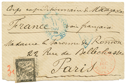 137 1884 POSTES NOSSI-BE Bleu Sur Env. De Militaire Pour La FRANCE Taxée à L'arrivée Avec 30c TAXE(pd). TB. - Sonstige & Ohne Zuordnung