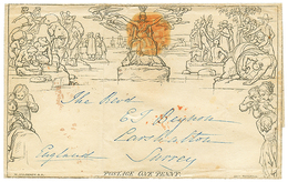 159 "MULREADY Utilisé à JERSEY" : 1840 MULREADY "ONE PENNY" Pour SURREY. Verso, JERSEY 17 Aug 1840. RARE. TTB. - Guernsey