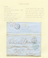 163 1849/52 3 Lettres De PARIS Pour JERSEY (cds JERSEY Rouge Ou Bleu) + Cachet LIGNE DE CALAIS N°1. TTB. - Guernsey