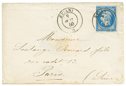 276 1860 FRANCE 20c(n°14) Filet Effleuré à Gauche Obl. Cachet Sarde EVIAN Sur Env. Pour PARIS. TB. - Vide