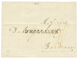 305 1795 Marque D' HOLLANDE Sur Lettre Avec Texte D' AMPSTERDAM Pour BORDEAUX. Superbe. - Sonstige & Ohne Zuordnung