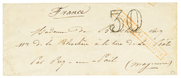 332 EXPEDITION De La BALTIQUE : 1854 Cachet Rarissime ESCADRE DE LA BALTIQUE En Rouge + Taxe 30 D.T Sur Envelope Pour La - Army Postmarks (before 1900)