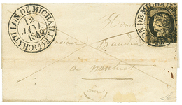 350 1849 20c Noir(n°3) Obl. Grand Cachet T.13 CHATILLON DE MICHAILLE Sur Lettre Pour NANTUA. RARE. Superbe. - 1849-1850 Ceres