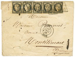 351 "JANVIER 1849 - Bande De 5" : 20c(n°3) Bande De 5 (pd) Obl. Grille + T.14 LYON 20 JANV. 1849 Sur Enveloppe Pour MONT - 1849-1850 Ceres