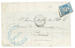 375 20c(n°14) Obl. Grille + LETTRE AFFR. DE PARIS POUR PARIS Sur DEVANT De Lettre Pour PARIS. Trés Rare En DOUBLE PORT.  - 1853-1860 Napoléon III.