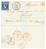 379 "Lettre Au TARIF INTERIEUR Réexpédiée En PORT FRONTALIER" : 1856 20c(n°14) Obl. PC + T.15 CHAGNY + Boite Rurale "J"  - 1853-1860 Napoléon III.