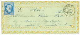 380 "VALENTINE Imprimée En Couleur" : 1859 20c(n°14) Obl. PC 1879 + T.15 MARIGNANE Sur Magnifique Enveloppe Gauffrée Ave - 1853-1860 Napoleon III