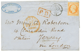 386 1856 40c(n°16) TTB Margé Obl. Roulette De POINTILLES FINS Sur Lettre De PARIS Pour JERSEY. Superbe Cachet D' Arrivée - 1853-1860 Napoléon III.