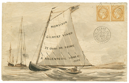 394 1867 Paire 10c(n°21) Obl. Etoile 19 + PARIS Sur Magnifique Enveloppe Illustrée D'un Voilier Pour ARGENTEUIL. Pièce E - 1863-1870 Napoléon III. Laure