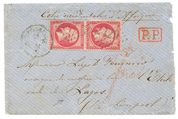 400 "Double Port Pour LAGOS" : 1864 Paire 80c Def. Obl. GC 2429 + T.15 MONTAUBAN Sur Enveloppe(pd) Avec Texte Complet (8 - 1863-1870 Napoléon III. Laure