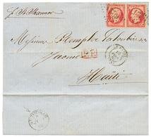 402 "Destination HAITI Via ST THOMAS" : 1866 80c(x2) Pd Sur Lettre Du HAVRE Pour HAITI. Verso, ST THOMAS. TTB. - 1863-1870 Napoléon III. Laure