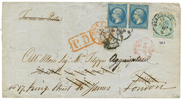 403 1864 ITALIE 15c Sur Lettre(pd) Pour TORINO Redirigée à PARIS Et Réexpédiée En ANGLETERRE Avec FRANCE 20c(n°22)x2 Obl - 1863-1870 Napoléon III. Laure