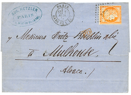 409 POSTE FERROVIAIRE : 1874 40c SIEGE(n°38) Obl. PGE + PARIS GARE DE L' EST, Pour MULHOUSE. TTB. - 1863-1870 Napoléon III Lauré