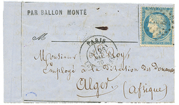 436 "BALLON-MONTE Pour L' ALGERIE" : 20c(n°37) Obl. GC + PARIS LES TERNES 23 Dec 70 Sur Lettre Avec Texte Pour ALGER, AF - Oorlog 1870