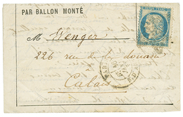 438 20c(n°37) Obl. Etoile + PARIS 16 Janv 71 Sur Lettre Pour CALAIS. Verso, CALAIS 21 Janv71. Ballon "POSTE DE PARIS". C - Krieg 1870