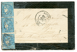 441 BOULE DE MOULINS : Bande De 3 Du 20c BORDEAUX(n°45) Pd Obl. GC + BAYONNE 30 Dec 70 Sur Lettre (affranchissement Inco - War 1870