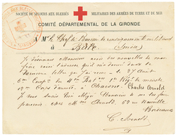 443 GUERRE 1870 - CROIX ROUGE - RED CROSS : Cachet Trés Rare SECOURS AUX BLESSES MILITAIRES GIRONDE Sur Carte De BORDEAU - Guerre De 1870