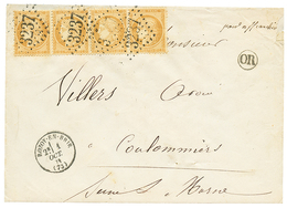 452 1871 Bande De 4 Du 10c SIEGE (n°36) Obl. GC 3237 + T.16 ROZOY-EN-BRIE Sur Lettre Pour COULOMMIER. RARE. Superbe. - 1871-1875 Cérès