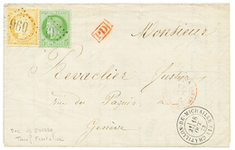 458 "TARIF FRONTALIER" : 1873 CERES 5c + 15c Obl. GC 960 + CHATILLON DE MICHAILLE Sur Lettre Pour GENEVE (SUISSE). TTB. - 1871-1875 Ceres