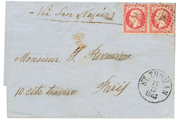 531 DANISH WEST INDIES - FRENCH Mail : 1865 80c(x2) Obl. ANCRE + Cachet Danois ST THOMAS Sur Lettre Pour La FRANCE. Vers - Maritime Post