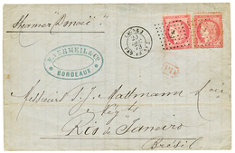 538 1873 80c CERES(x2) Obl. ANCRE + LIGNE J PAQ FR N°5 Sur Lettre De BORDEAUX Pour RIO DE JANEIRO(BRESIL). Double Port à - Maritime Post