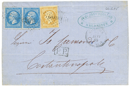 585 1865 10c(n°21) + Paire 20c(n°22) Obl. GC 5095 + SALONIQUE TURQUIE Sur Lettre Pour CONSTANTINOPLE. TB. - Autres & Non Classés