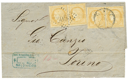 587 1871 Paire 15c CERES Obl. GC 5095 + Paire 15 CERES Obl. Cachet SALONIQUE TURQUIE Sur Lettre Pour L' ITALIE. TB. - Andere & Zonder Classificatie