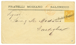 590 SALONIQUE : 1880 25c SAGE Obl. COI POSTALI FRANCESI + ITALIE MARSEILLE Rouge Sur Enveloppe De SALONIQUE. RARE Et Sup - Andere & Zonder Classificatie