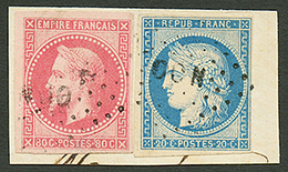 642 TAHITI - COLONIES GENERALES 20c CERES + 80c EMPIRE TB Margés Obl. OCN Sur Fragment. RARE. TTB. - Autres & Non Classés