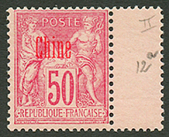 653 CHINE : 50c Surcharge CARMIN(n°12a) Neuf Sans Charnière **. Cote 135€. Qualité LUXE. - Other & Unclassified