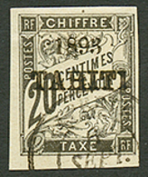 682 TAHITI : TAXE 20c(n°21) Oblitéré. Cote 650€. Signé CALVES. TTB. - Sonstige & Ohne Zuordnung