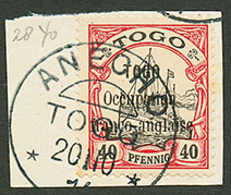 686 TOGO - OCCUPATION FRANCO-ANGLAISE 40pf (n°28) Obl. ANECHO Sur Fragment. RARE (tirage = 550 Exemplaires). Signé HOFFM - Sonstige & Ohne Zuordnung