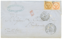 701 1863 AIGLE 10c + 40c Obl. Losange Muet + Grand Cachet ST PIERRE MARTINIQUE Sur Lettre Pour La FRANCE. TTB. - Altri & Non Classificati