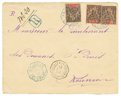 727 ANJOUAN : 1898 25c(x3) Obl. ANJOUAN COL. FR. Sur Enveloppe RECOMMANDEE Pour ST DENIS (REUNION). TTB. - Andere & Zonder Classificatie