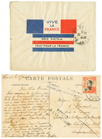 816 2 Lettres D' HANOI 1915 REFUSEE PAR L'OFFICE ALLEMAND Et 1916 Vignette Tricolore VIVE LA FRANCE. TB. - Autres & Non Classés