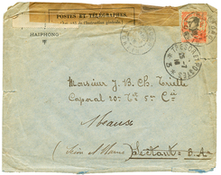 822 "CENSURE D' HAIPHONG" : 1918 10c + BANDE CENSURE Obl. HAIPHONG Sur Enveloppe(defauts) Pour La FRANCE. Trés Rare. TB. - Andere & Zonder Classificatie