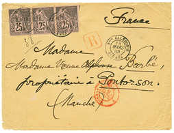 860 1889 CG 25c(x3) Obl. NOUMEA Sur Env. RECOMMANDE Avec Texte Pour La FRANCE. RARE. TTB. - Autres & Non Classés