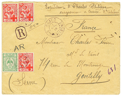 869 " RED CROSS - OUACO" : 1915 CROIX-ROUGE 5c(x3) + 5c Obl. OUACO NLLE CALEDONIE Sur Env. RECOM. + A.R Pour La FRANCE.  - Sonstige & Ohne Zuordnung