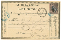 880 1891 CG 10c Obl. REUNION LIGNE SV (faible) Sur CARTE PRECURSEUR Pour CUREPIPE(MAURITIUS). TB. - Other & Unclassified