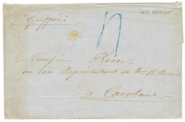 884 1862 Taxe 4 En Bleu (rare) + Mention Manuscrite Par Navire "GRIFFON" Sur Lettre Avec Texte Daté De SEDHIOU Pour CARA - Autres & Non Classés