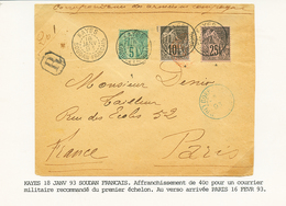 897 1893 CG 5c(defectueux) + 10c + 25c Obl. KAYES Sur Env. Pour PARIS. Courrier Militaire RECOMMANDE. TB. - Sonstige & Ohne Zuordnung