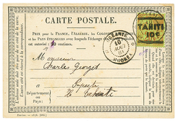 912 "MOOREA" : 1884 Provisoire 10c S/ 20c(n°5) Obl. Cachet Trés Rare OCEANIE MOOREA Sur CARTE PRECURSEUR Pour PAPEETE. S - Autres & Non Classés