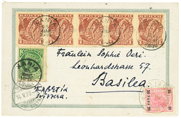 942 1900 Mixed Franking With CRETE 1l(x5)+ 5l Canc. XANIA + AUSTRIAN LEVANT 10p Canc. I.R SPEDIZIONE CANEA On Card To SW - Oostenrijkse Levant