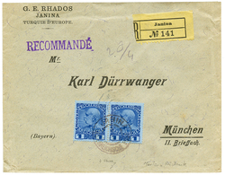 955 "JANINA" : 1910 1P(x2) + Verso10p(x3) Canc. JANINA On REGISTERED Envelope To GERMANY. Vf. - Levante-Marken