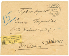 984 "SANTI QUARANTA" : 1914 50c Canc. SANTI-QUARANTA On Reverse Of REGISTERED Envelope To ATHENS(GREECE). RARE. Vvf. - Levante-Marken