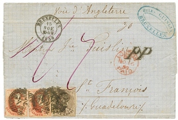 995 BELGIUM To GUADELOUPE : 1859 10c + 40c(x2) Small Faults Canc. 24 + BRUXELLES On Entire Letter To ST FRANCOIS (GUADEL - Andere & Zonder Classificatie