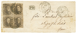 996 1862 10c Bloc De 4 Just Touched At Base Canc. 25 àn Envelope From CHARLEROY To FRANCE. Scarce. Vvf. - Sonstige & Ohne Zuordnung