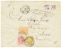 1001 1877 5c + 25c + 40c Canc. QUAREGNON + RECOMMANDE On Envelope To FRANCE. Nice 3 Colour Franking. Vf. - Other & Unclassified